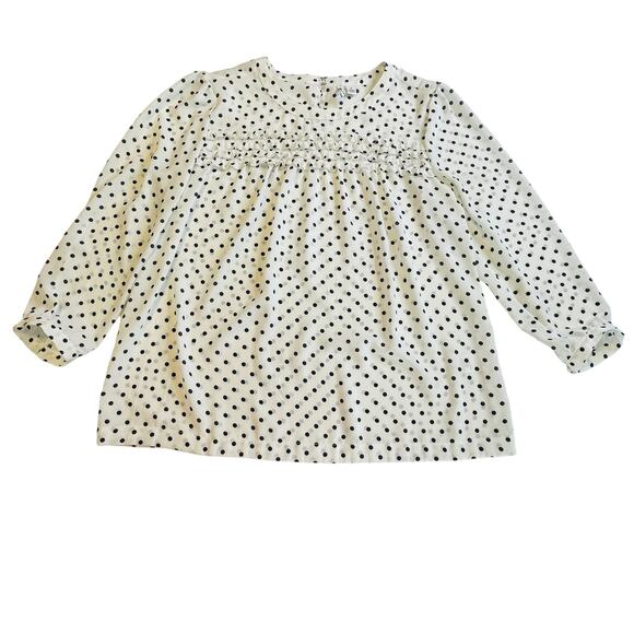 Elle White Black Polka Dot Ruffle Bodice Long Sleeve Sheer Chiffon Blouse M - Picture 6 of 9